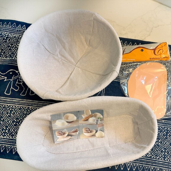 NEW Sourdough Natural Rattan Bread Proofing Basket Set of 2 Round & Oval Scraper - Picture 1 of 7